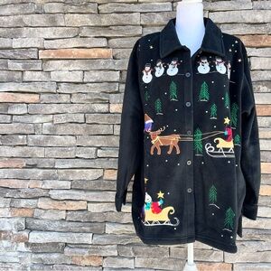 NEW Quacker Factory Black Fleece Christmas Holiday Jacket Embroidered NWT